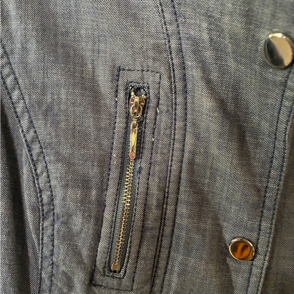 White House Black Market Chambray Moto-Style Jacket-EUC Sz 0 Petite Zippers - Picture 8 of 10